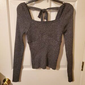 INC International Concepts Shimmer Black & Silver Ribbed Bow Tie Back Size Med